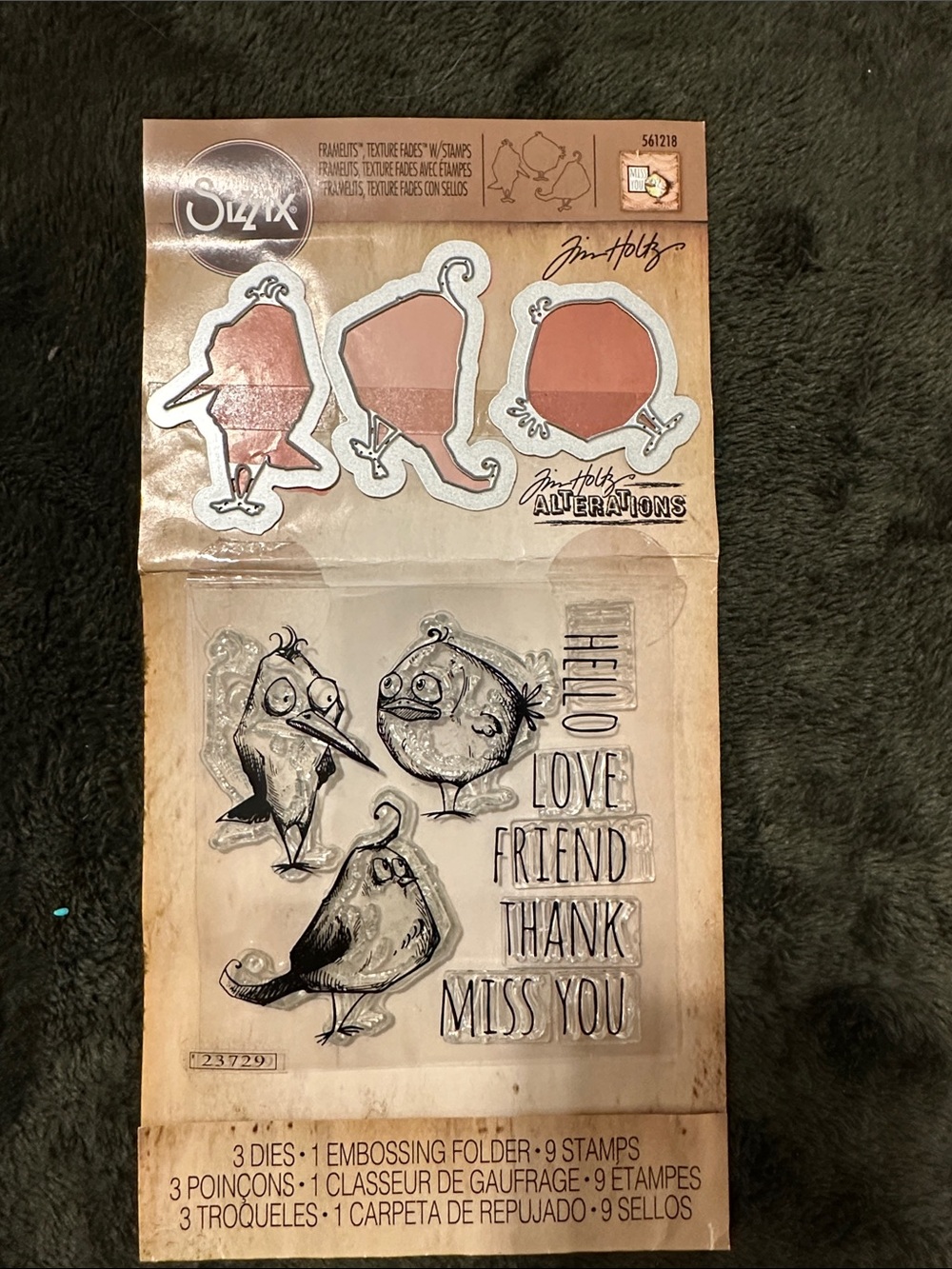 Sizzix Tim Holtz Bird Stamp and Die Set - Black, Brown